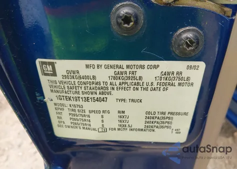 2003 GMC Sierra 1500 Sle from USA, damaged, VIN 1GTEK19T13E154047